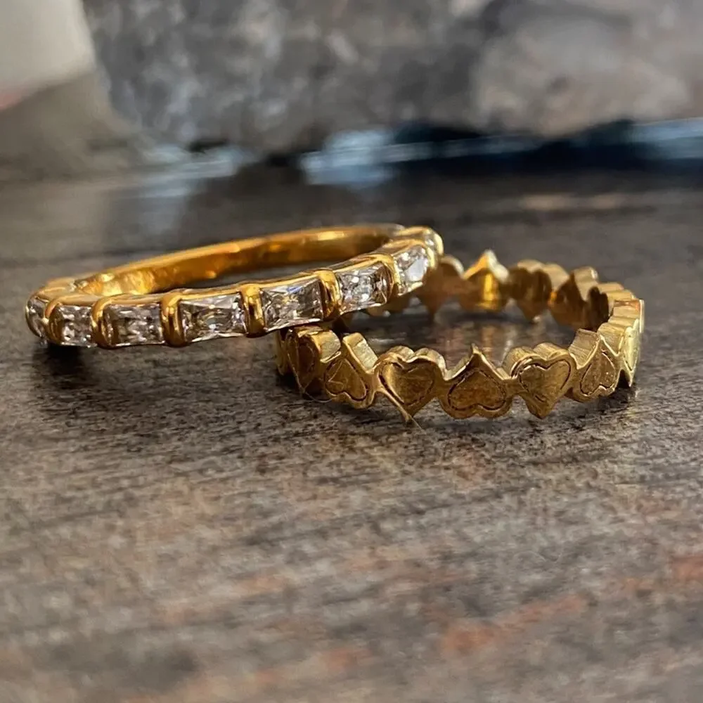 NEW Ring Of Hearts Gold & Rhinestone Ring Set